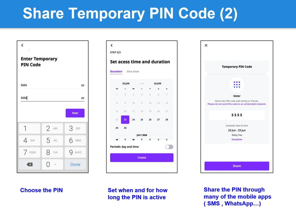 SHP-A30 How to Share a Temporary PIN Code